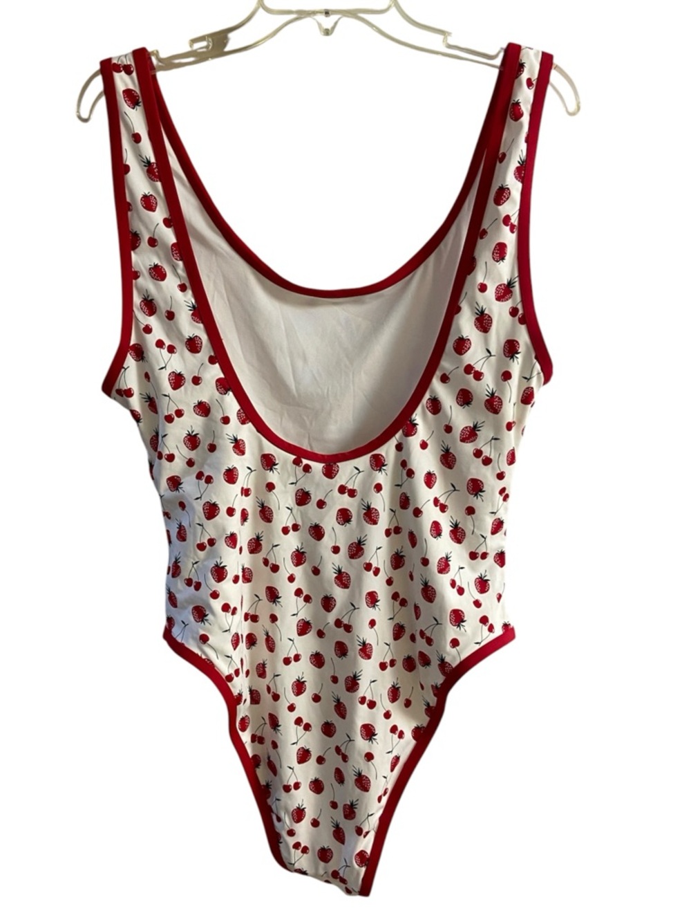Victoria's Secret pink white One-Piece with Red Cherry strawberry Print XL NWT - Picture 2 of 5